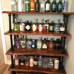 Gin Shelf - solid oak and powder coated scaffold poles