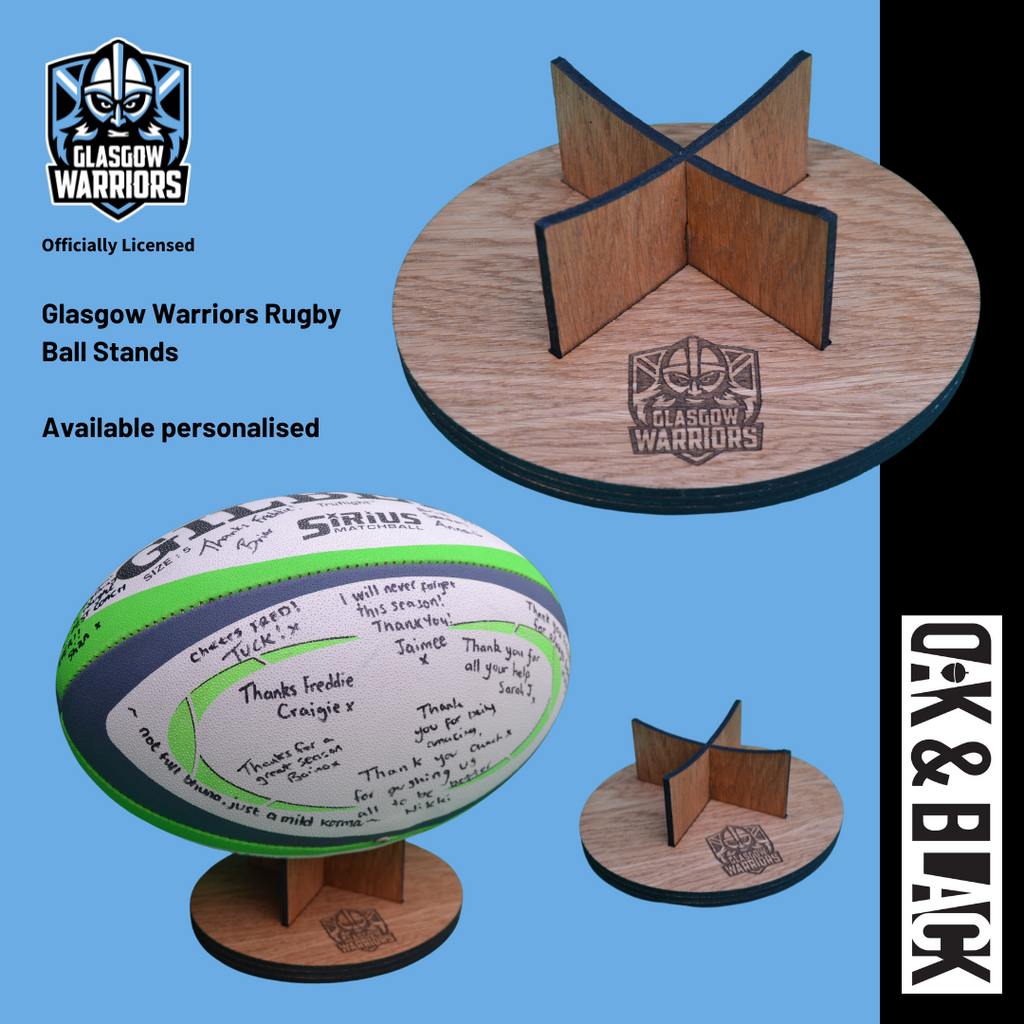 Glasgow Warriors Rugby Ball Stand Oak & Black