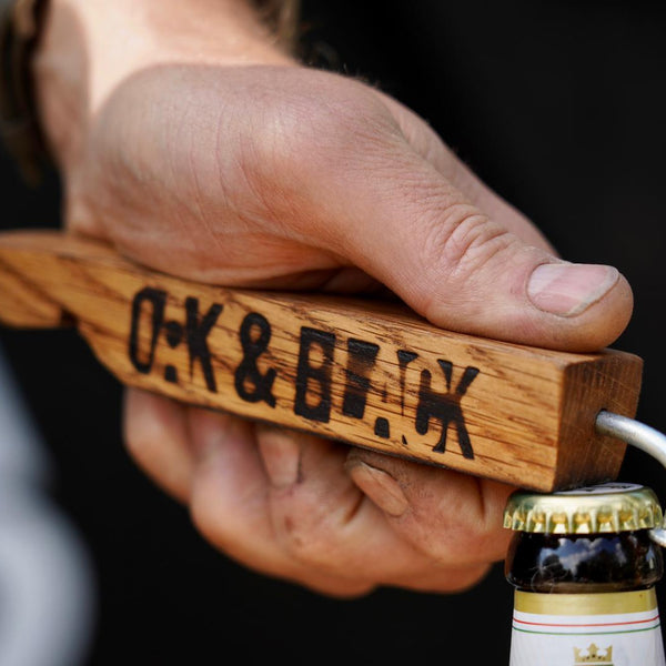 Handmade magnetic bottle opener made using reclaimed whisky casks and nails