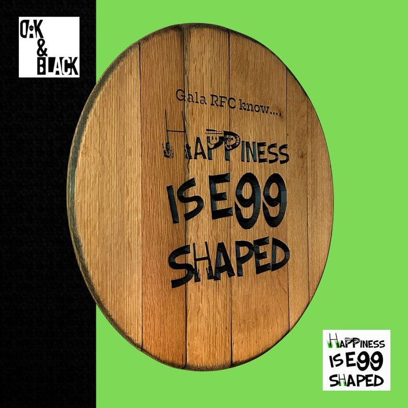 Happiness is Egg Shaped Carved Barrel End Wall Hanger