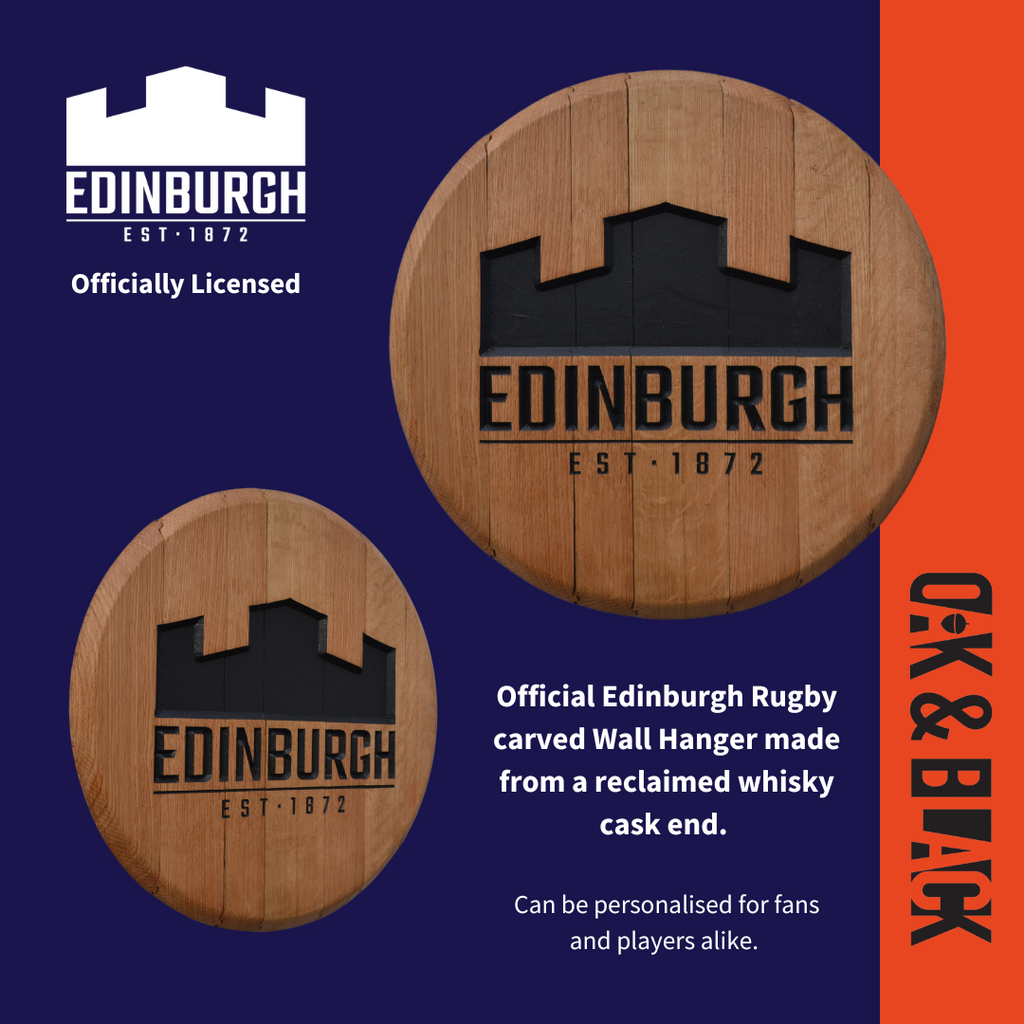 Edinburgh Rugby Barrel End Wall Hanger – Oak & Black