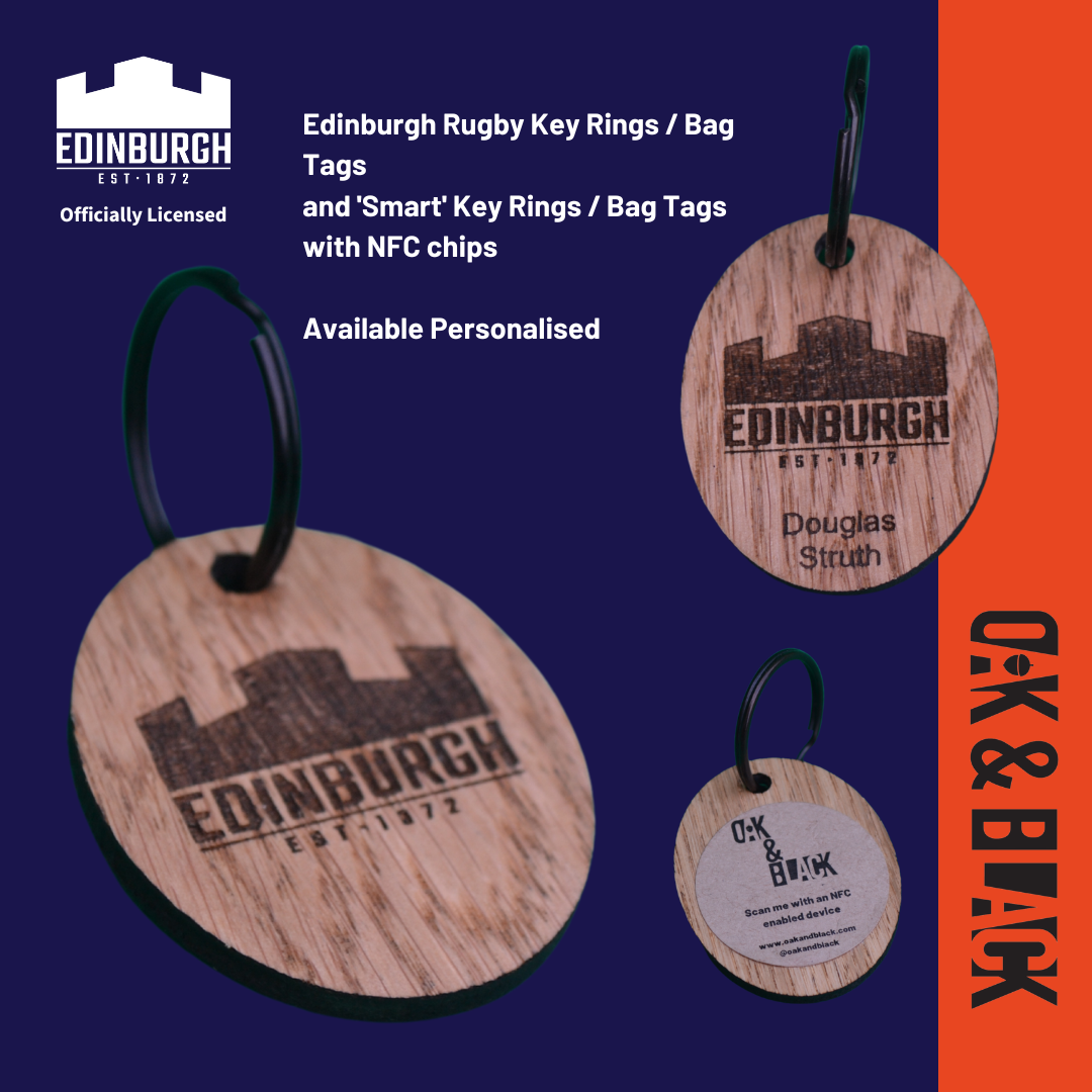 Ruby Key Rings Edinburgh Rugby Keyrings – Oak & Black