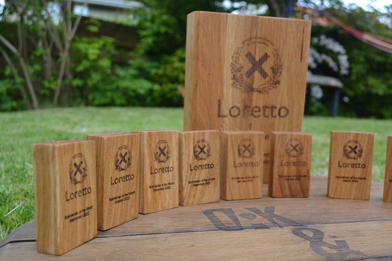 Sustainable Oak Award blocks. Various sizes: mini, small, medium and large. Ideal for schools, clubs, businesses to celebrate their people.