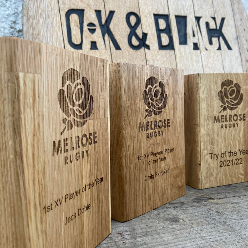 Sustainable Oak Award blocks. Various sizes: mini, small, medium and large. Ideal for schools, clubs, businesses to celebrate their people.