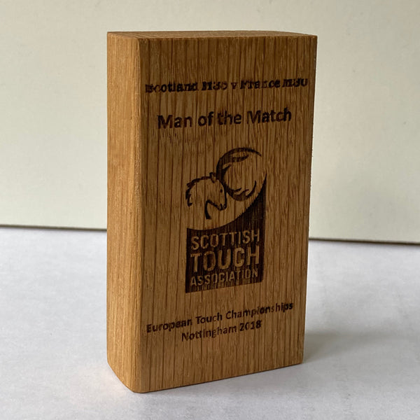Sustainable Oak Award blocks. Various sizes: mini, small, medium and large. Ideal for schools, clubs, businesses to celebrate their people.