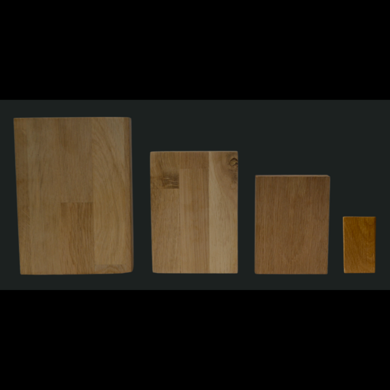 Sustainable Oak Award blocks. Various sizes: mini, small, medium and large. Ideal for schools, clubs, businesses to celebrate their people.